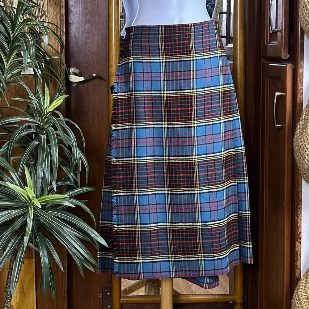Vintage The Scotch House Women XS Anderson Tartan Kilt Skirt Pleated Wrap Buckle